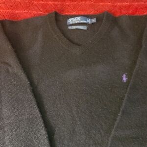 Polo by Ralph Lauren Men's Black V-Neck Lambswool Sweater Size L